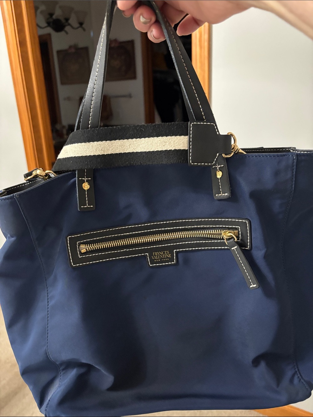 Frances Valentine Navy and Black Nylon Tote with Gold Hardware
